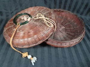 Vintage 1940'S CHINESE 7 1/2" WICKER SEWING BASKET TASSEL COIN & RING - China - Picture 1 of 10