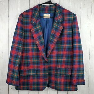 VTG Pendleton Virgin Wool Blazer Jacket Size 18 Red Plaid Tartan Academia USA  - Picture 1 of 11