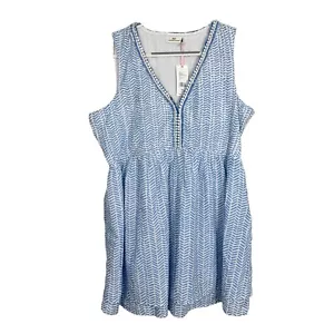 Vineyard Vines Women's Size XL Blue Chevron Fringe Pintuck Sleeveless Dress NWT - Picture 1 of 8