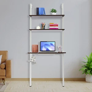Wall Mounted Folding Laptop Desk Organizer Storage Space Saver Brown shelf USA - Picture 1 of 14