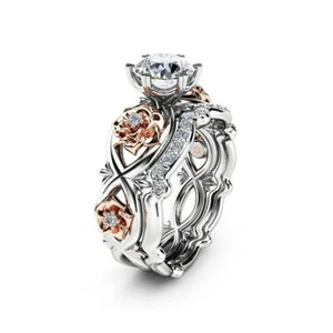 Antiguo conjunto de anillos de compromiso hermosos conjuntos de boda de diamantes redondos de corte brillante - Imagen 1 de 5