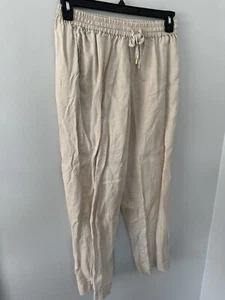 Woman's symple size M Tan Draw String linen pull up straight leg pants - Picture 1 of 8