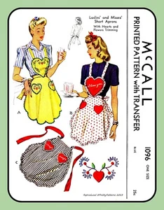 DELANTAL con CORAZONES y FLORES Mock Novedad de Colección McCall 1096 Patrón de Costura Artesanal - Imagen 1 de 6