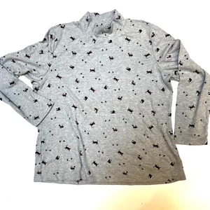 Karen Scott Christmas long sleeve Size XL Shirt mock turtleneck Gray W Cats - Picture 1 of 7