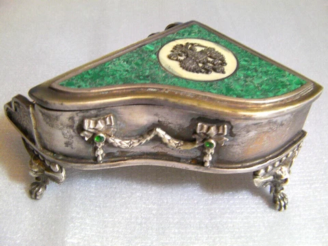 RARE RUSSIAN IMPERIAL KARL FABERGE SILVER 84 DOUBLE HEADED EAGLE PIANO CLOCK BOX Cover