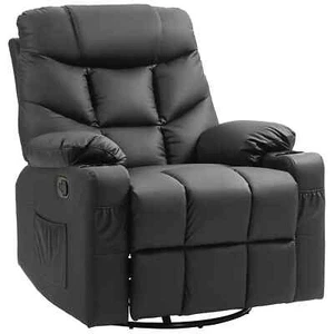 HOMCOM Manual Recliner Chair with Footrest, Cup Holder, Swivel Base, Black - Picture 1 of 6