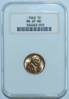 1949 NGC MS67RD Red Lincoln Cent Old Fatty Holder - Image 1 of 2