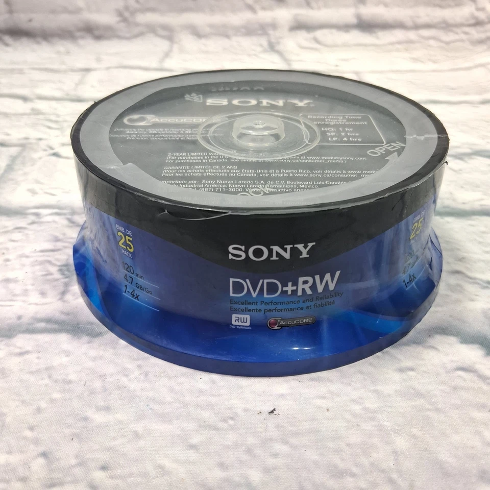 Paquete de 25 discos Sony DVD+RW 4,7 GB 120 min 1-4x nuevos DVD en blanco sellados  Foto 1 de 4