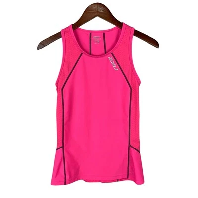 2XU Regata Feminina M Running Active Neon Rosa Bolsos Sem Mangas - Imagem 1 de 4