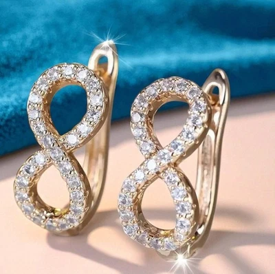 Luxuriöse Damen Unendlichkeit Creole Clip 18K Gelbgold vergoldet Zirkonia #10 - Bild 1 von 4