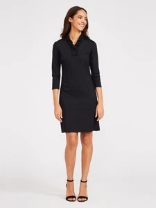 J McLaughlin Durham Kleid schwarz Rüschenausschnitt knielang 3/4 Slv Damen XL klassisch - Bild 1 von 21