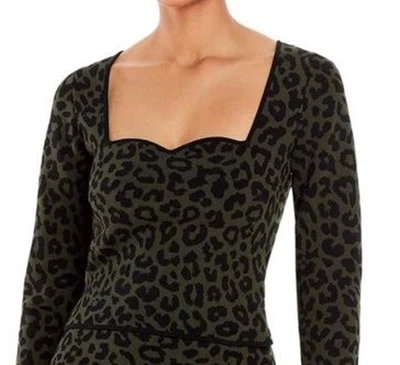 AQUA леопард животных печати Jacquard длинным рукавом Топ черный и зеленый. Большой размер - Изображение 1 из 4