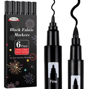 Black Fabric Markers Pens - Dual Tips Fabric Marker Permanent for Clothes Non... - Picture 1 of 7