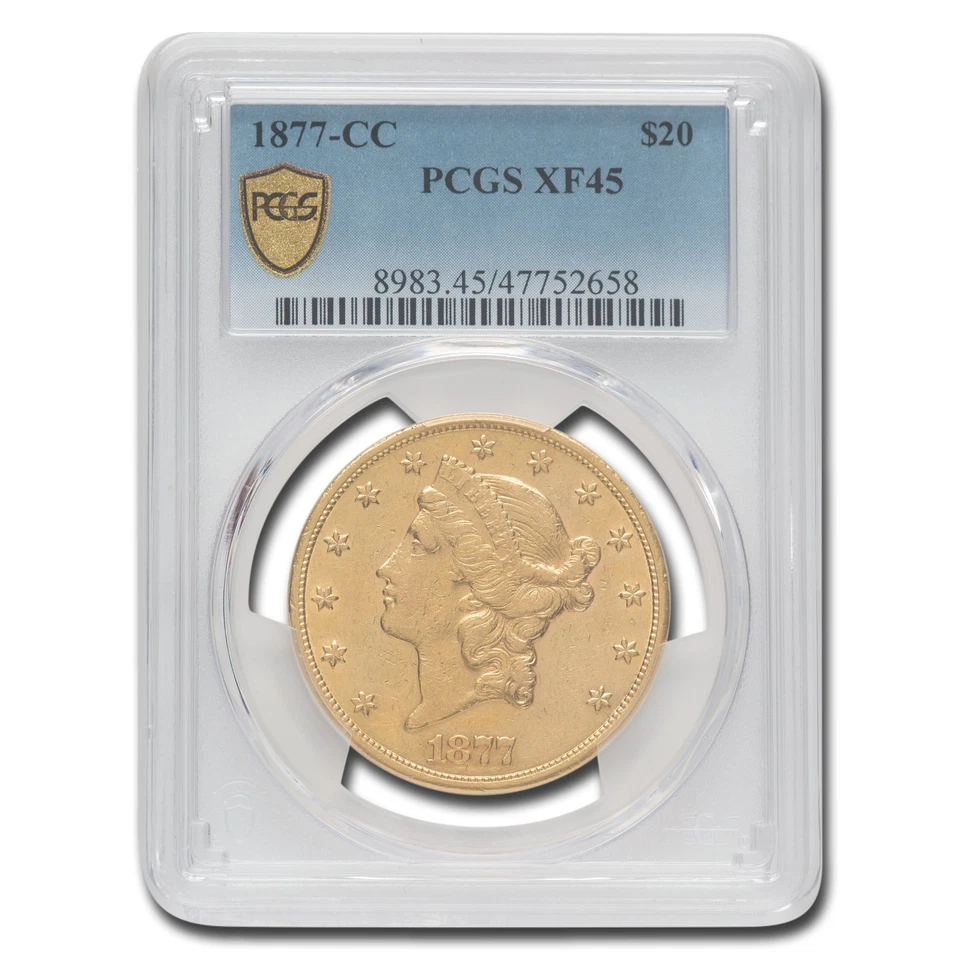 1877-CC $20 Liberty Gold Double Eagle XF-45 PCGS Foto 1 de 3