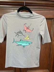 Cat And Jack Boys Size L (12/14) Ocean Wildlife Short Sleeve Gray Swim Shirt Top - Picture 1 of 3