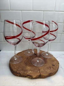 4-Pier 1 RED SWIRL Swirline Red Wine  Glass Goblet 20 Oz. RETIRED 9" - Picture 1 of 6