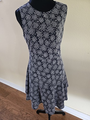 Michael Kors abito donna fondo volant senza maniche grande blu navy bianco