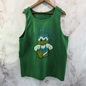 Camisa sin mangas vintage del Pato Donald para hombre XL verde años 80 SS puntada única The Boss - Imagen 1 de 10
