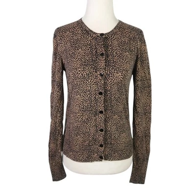 Ann Taylor Marrón y Negro Guepardo Estampado Punto Cárdigan Suéter S Foto 1 de 4