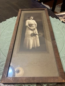 Framed Photo Matted Woman Dress Vtg Black & White 14 1/2" X 6” 1900's Studio Ky - Picture 1 of 8