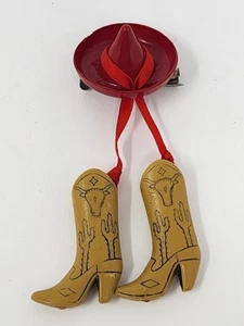 Cowboy Boots & Hat Brooch Pin Vintage Western Cowgirl - Picture 1 of 2
