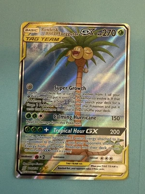Pokémon TCG Rowlet & Alolan Exeggutor Tag Team GX Unified Minds 215/236 NM - Image 1 of 4