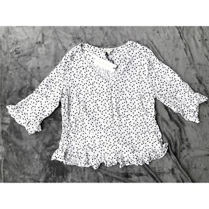 NWT Rachel Zoe Heart Print Blouse Ruffle Hem 3/4 Sleeve Top White Size L - Picture 1 of 4