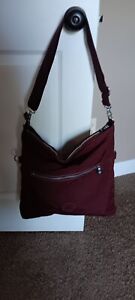 Kipling ~ Maroon Nylon Crossbody Purse Shoulder Bag Adjustable Strap Pockets.