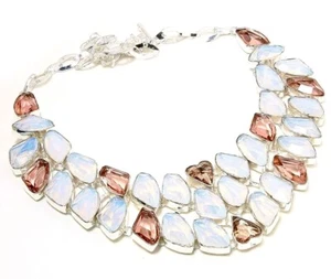 Milchig weißer Opal Morganit Edelstein Handarbeit Hochzeit Geschenk Schmuck Halskette 18" - Bild 1 von 2