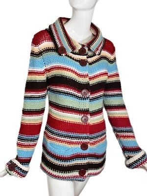 Suéter LaurieB Grande (LG) Preppy Mezcla de Lana RETRO-VIBE GRANDE Botón Bolsillo Rayas Foto 1 de 4