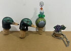 Lot Of 4 Vintage Bottle Stoppers.  Porcelain Ducks, WTU Grapes & Funky Abstract.