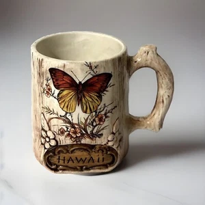 Treasure Craft of Hawaii Wildwood Schmetterling Baumstumpf Rinde Kaffeebecher USA - Bild 1 von 6