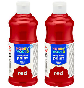 2 x Hobby World Ready To Mix Acrylic Red Paint With Improved Quality - 500ml
