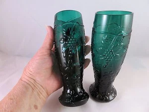 Two Vases by “JR” Green w Grape Design Flowers (712) - Picture 1 of 6