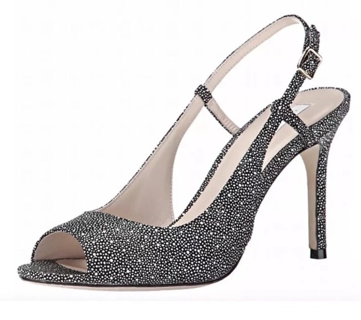 Cole Haan Black Bethany Shoes 7m Slingbacks Leather HEELS #245