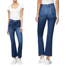 Frame Le Bardot Crop Flare Jeans Size 25 Blue Menara Raw Hem Stretchy Denim