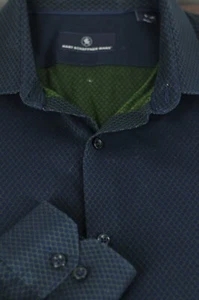 Hart Schaffner Marx Men's Navy & Green Geometric Cotton Casual Shirt L Large - Picture 1 of 4
