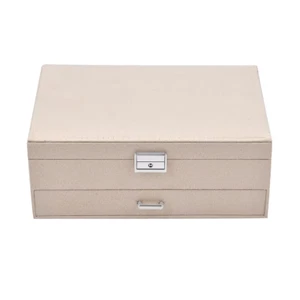 Cream Velvet 2 Tier Jewelry Box with Lock and Key - Picture 1 of 3