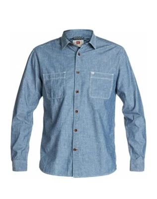 Camisa de mezclilla azul surf Quiksilver manga larga para hombre talla pequeña precio de venta sugerido por el fabricante: 69,50 USD Foto 1 de 2