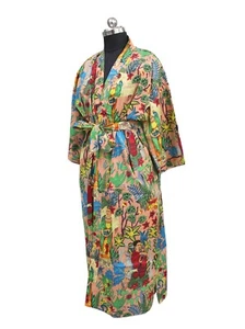 Indian Cotton Robe Long Kimono Bath Robe Nightwear Gown Dress Kimono - Picture 1 of 7