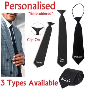 PERSONALIZADO Nombre Iniciales Negro Clip Corbata Seguridad Portero Funeral Boda - Imagen 1 de 16