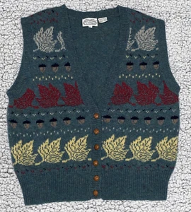 EUC The Villager Fair Isle Shetland Wool Vest Sweater Button Up L Autumn Leaves - Picture 1 of 8