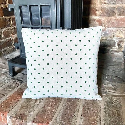 34.Handmade Shabby Chic Green polka dot LINEN Cotton Cushion Cover.Various sizes - Image 1 of 2