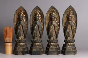 Japanese Hand-Carved Kannon Bodhisattva Statues 7.64inch Set of 4 Buddhist Art - Picture 1 of 16