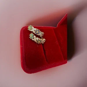 18k GP Sterling Silver Vermeil Ruby Sapphire And Emerald 1/2 Hoop Earrings BOHEM - Picture 1 of 13