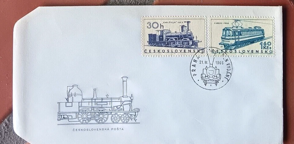 CZECHOSLOVAKIA TRAIN LOCOMOTIVE KARLSTEJN 1865 SET 1966  FDC UNADDR - Image 1 of 1