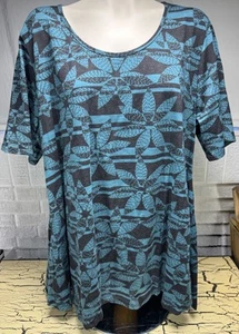 Lularoe Tee T Shirt Top Tunic Women’s Plus Size 2X Blue Black Spring Flower Leaf - Picture 1 of 13