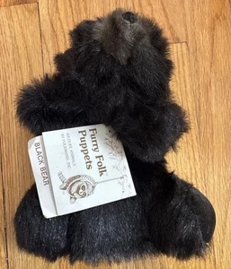 Folkmanis Furry Folk Baby Black Bear Cub Stuffed Plush Hand Puppet Toy 11" - Picture 1 of 5