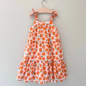 Crewcuts J.Crew Orange Print Cotton Tiered Dress Size 8 Girls Summer Sundress - Picture 1 of 9