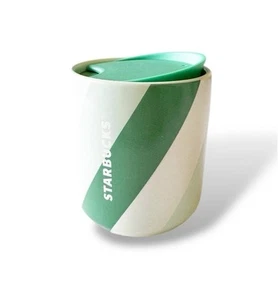 Starbucks Mug Holiday 2022 Ceramic Tumbler Swivel Lid 8 oz Green White Striped - Picture 1 of 6